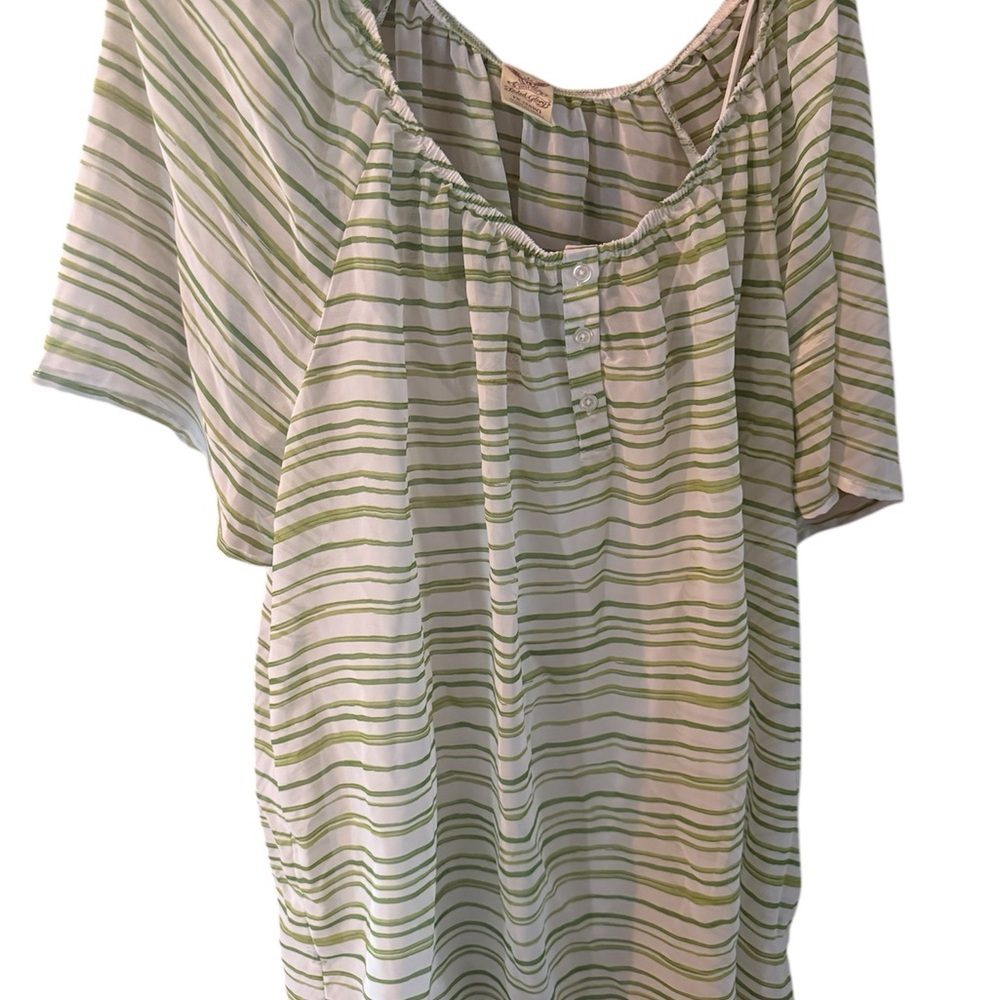 Faded Glory Green and White Relaxed Ruched Blouse